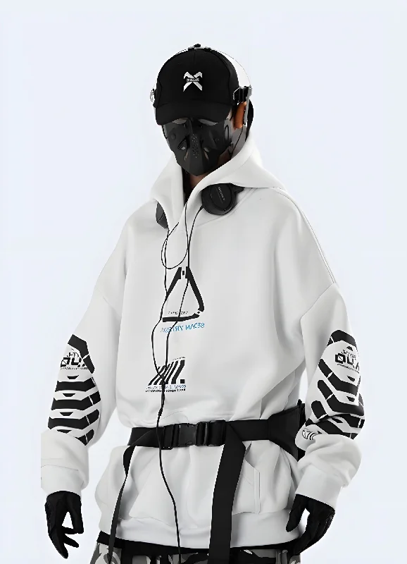 White Cyberpunk Hoodie Athletic Men's High