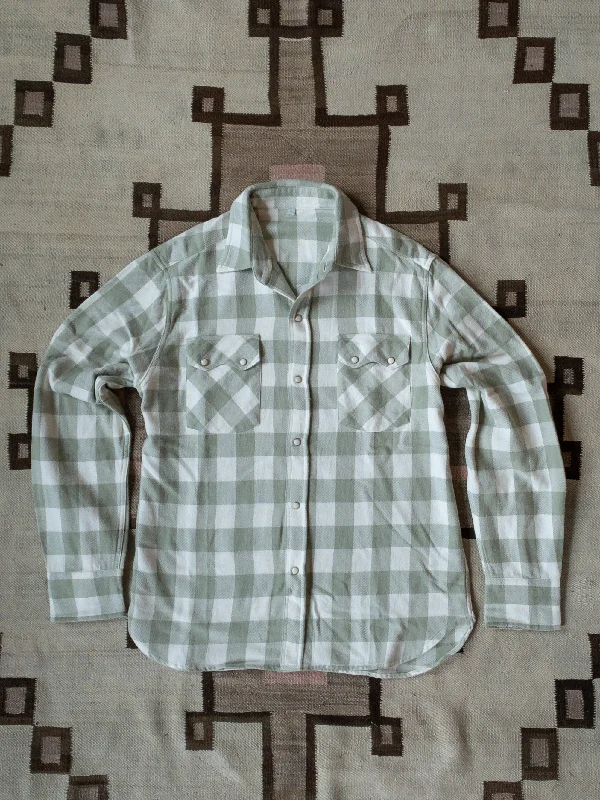 Washed Flannel Pearlsnap Shirt - Sage/Cream Buffalo Plaid Luxurious Men's High