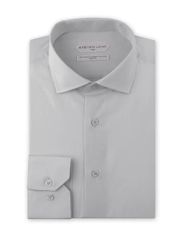 Dress Shirt Elite Collection | Easy Care | Slim Fit French Cuff Non-Iron Shirt for Men | Silver Unique Men's Patch