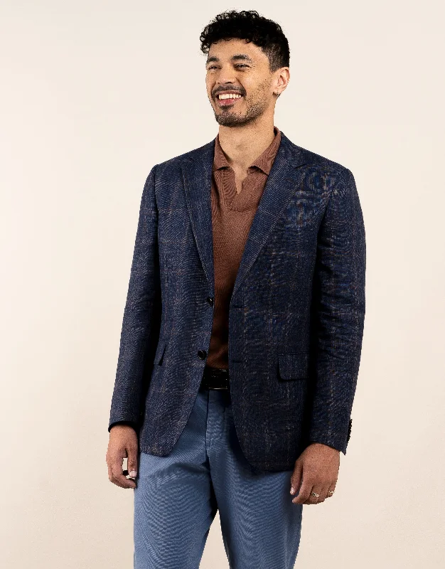 Hawker Navy and Brown Check Blazer Bohemian Men's Free