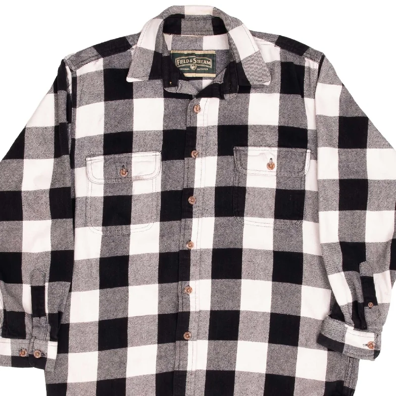 VINTAGE FIELD STREAM BLACK & WHITE CHECK PLAID FLANNEL SHIRT 1990S SIZE MEDIUM Stylish Men's Neon