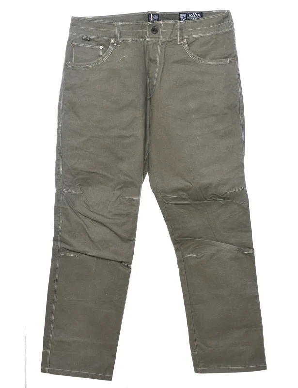 Olive Green Contrast Stitch Trousers - W34 L30 Athletic Men's Compression