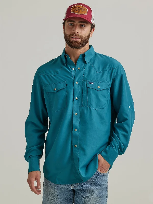 Wrangler Men’s Preformance Solid Shirt-Deep Teal British Gentleman Style