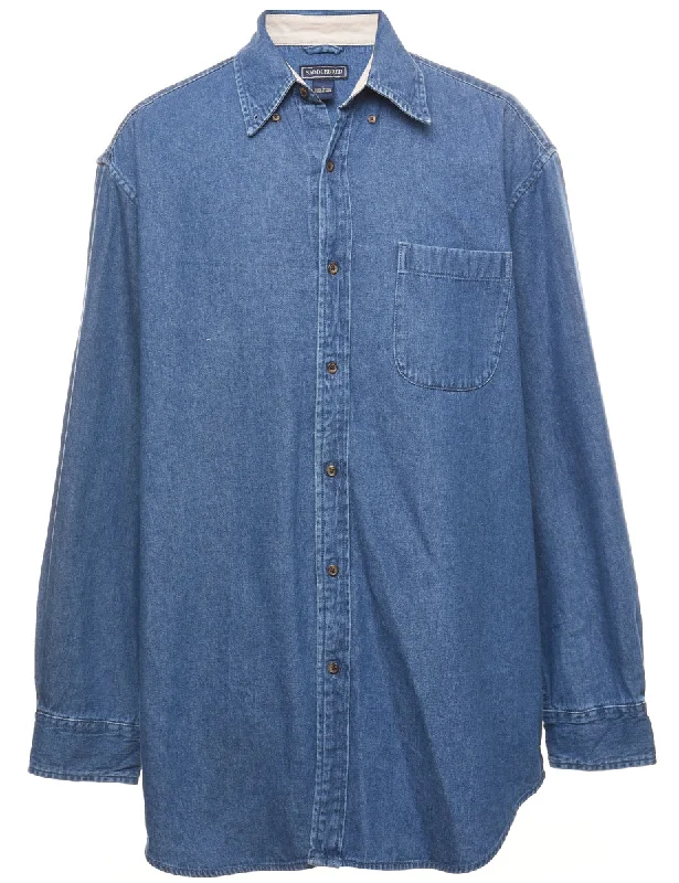 Medium Wash Denim Shirt - L Trendy Men's Scandinavian