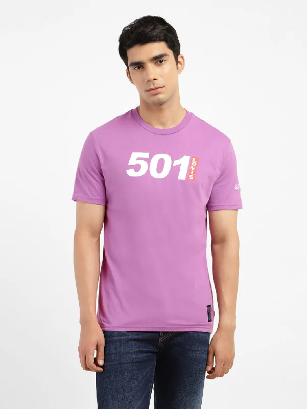 Men's Printed Slim Fit T-shirt Purple Classic Men's Pin