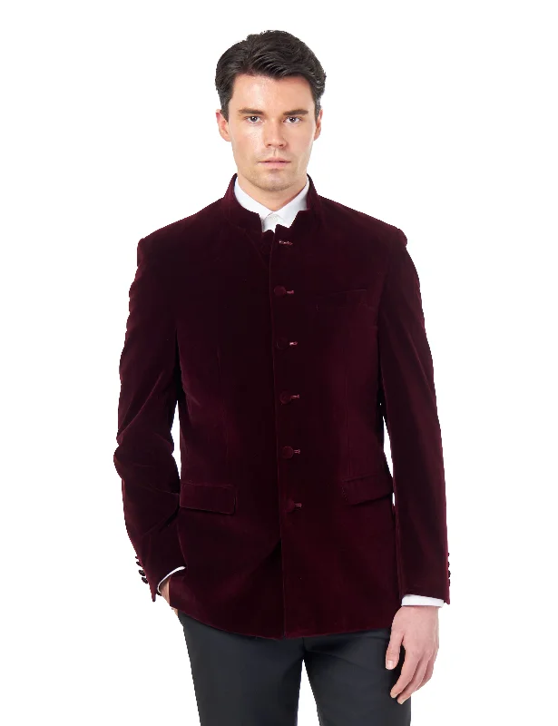 HARSHIL – MAROON VELVET SMOKING JACKET NEHRU COLLAR Edgy Men's Punk