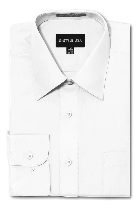 Men's Basic Solid Color Button Up Dress Shirt (White) Trendy Men's Oversized