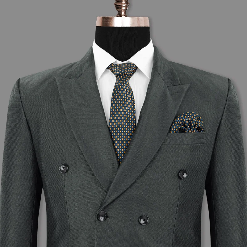 Greyish Green Premium Cotton Double Breasted Blazer Masculine Men's 