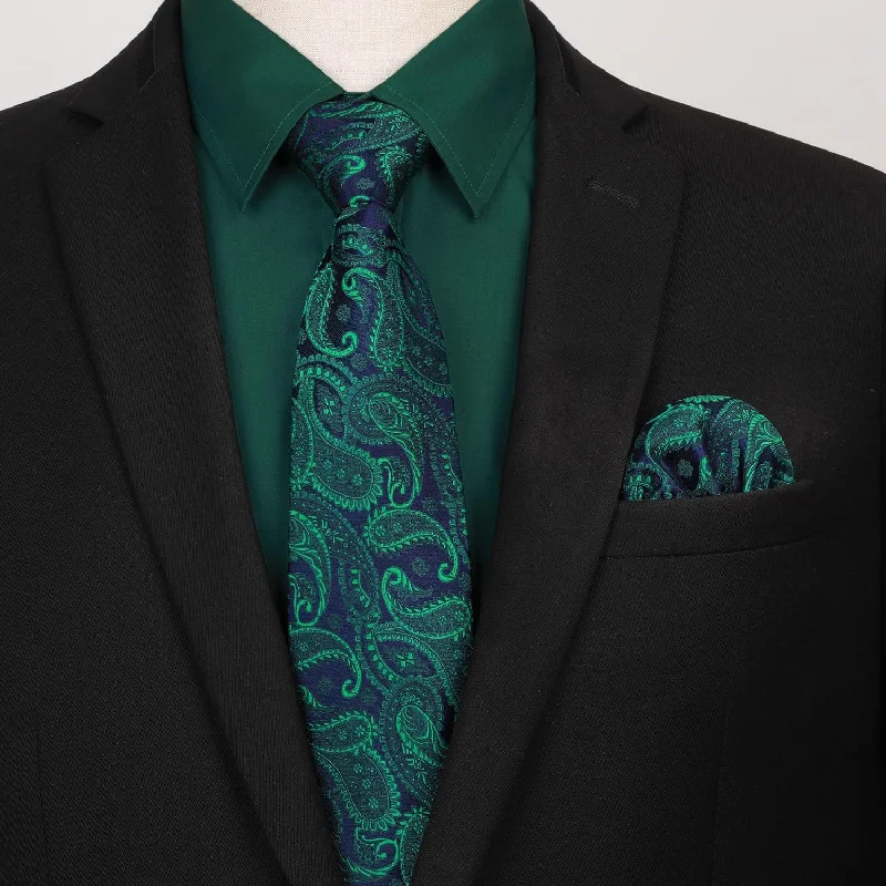 Men's Shirt with Tie Handkerchief Set - 08-GREEN 3 Sporty Men's Athleisure 