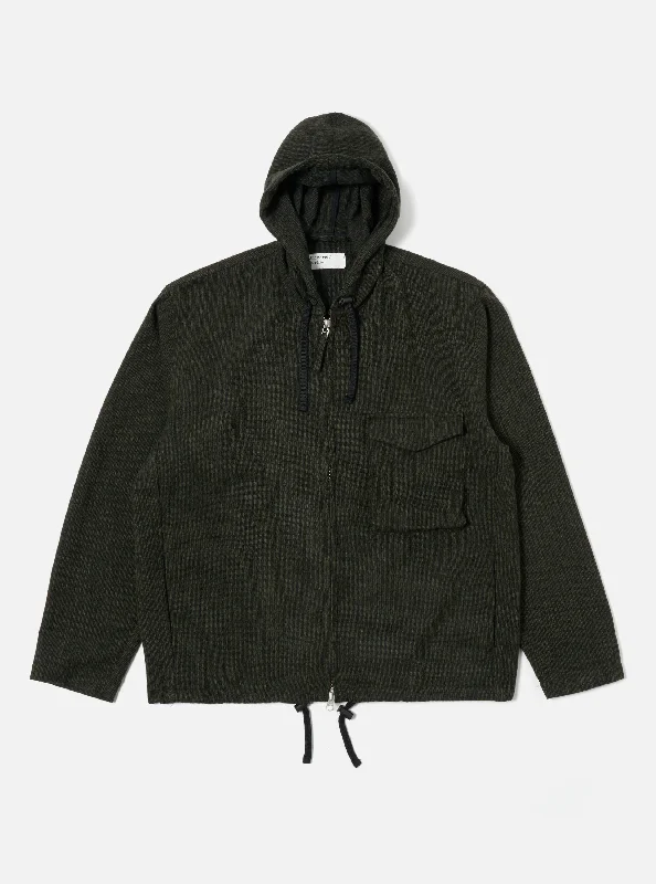 Universal Works Fistral II Jacket in Black/Olive Stripe Wool Mix Sophisticated Men's French