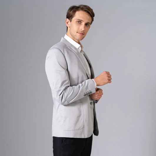 Sea Foam Light Grey Linen Blazer Sophisticated Men's French