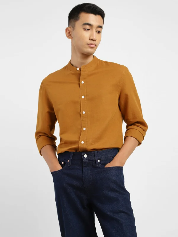 Men's Solid Regular Fit Linen Shirt Orange Elegant Men's Cashmere