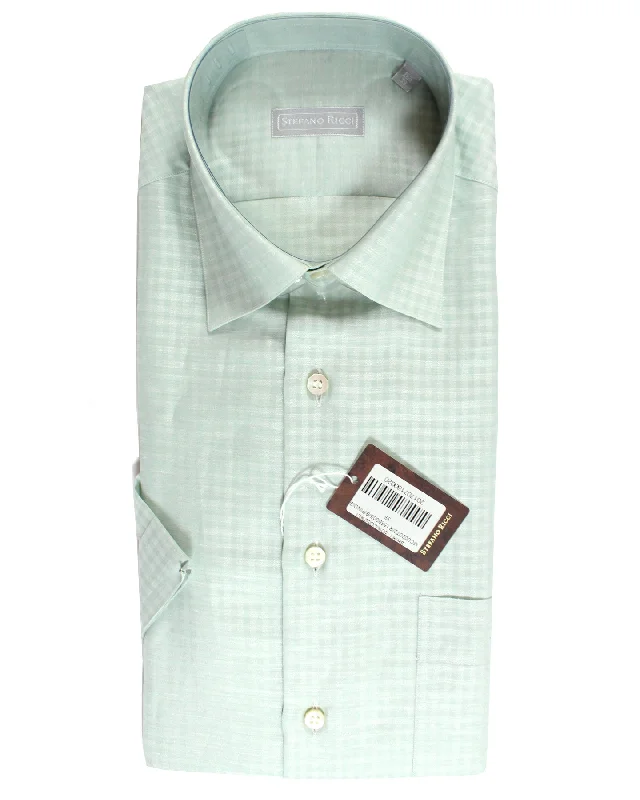 Stefano Ricci Short Sleeve Shirt Mint Gingham Pattern M SALE Masculine Men's 