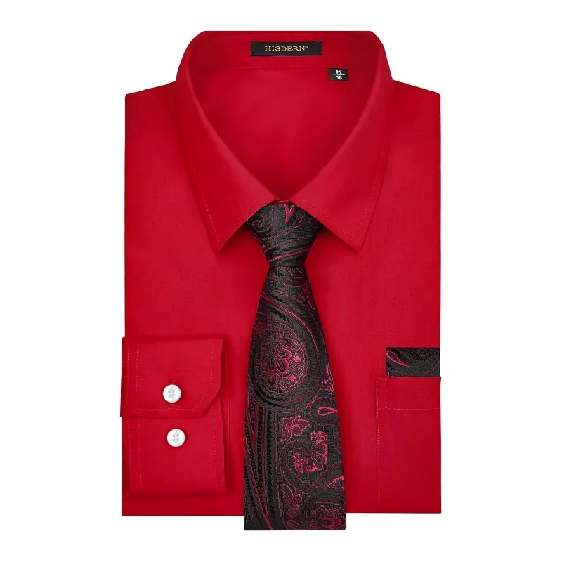 Men's Shirt with Tie Handkerchief Set - RED LIGHT Streetwear Style