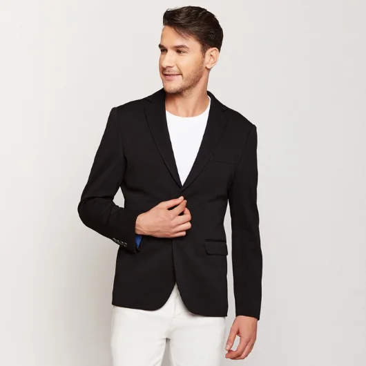 Midnight Blue Knit Blazer Sleek Men's Contemporary 