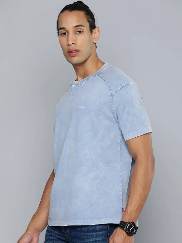 Men's Solid Round Neck T-shirt Cool Men's Distressed