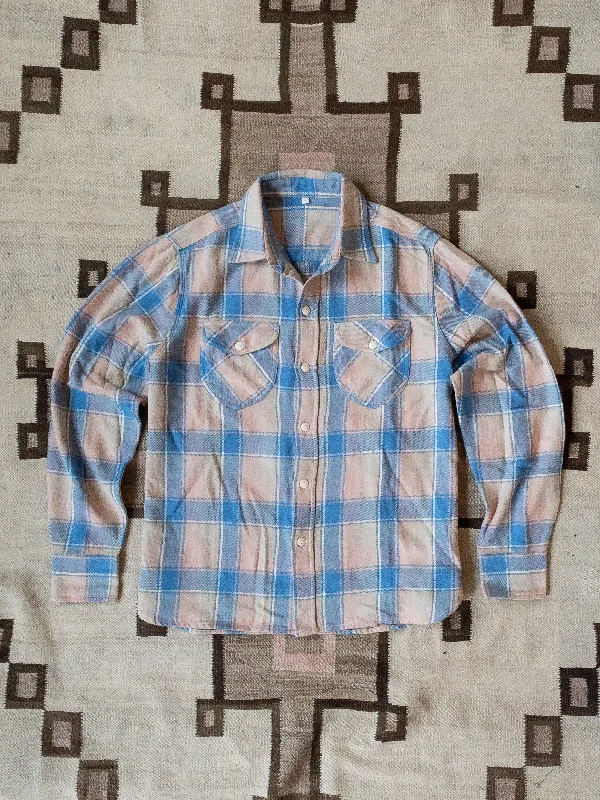 Washed Flannel Workshirt - Marine Blue Hearth Plaid British Gentleman Style