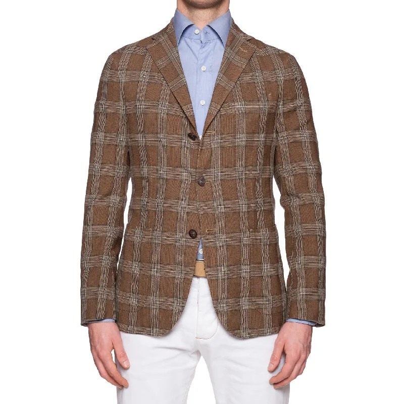 BOGLIOLI "K. Jacket" Brown Plaid Wool-Silk-Linen Soft Jacket EU 48 NEW US 38 Athletic Men's High