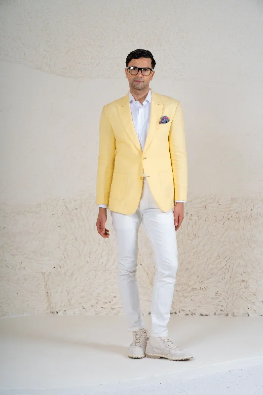 Yellow Linen Blazer Preppy Men's College