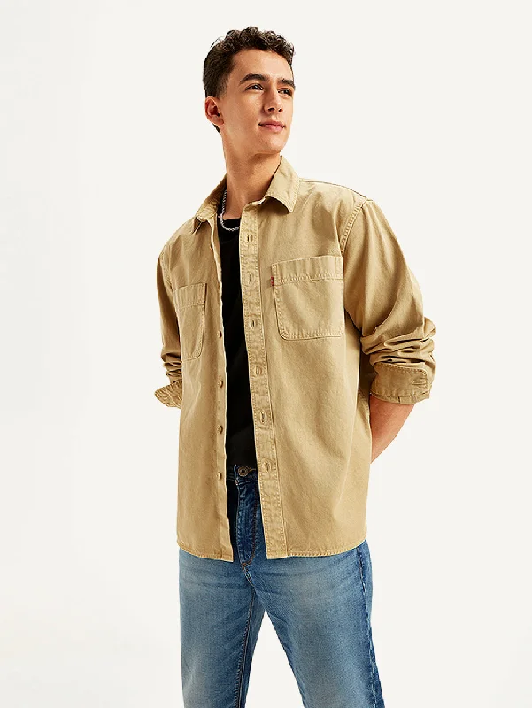 Men's Solid Straight Fit Denim Shirt Bohemian Men's Free