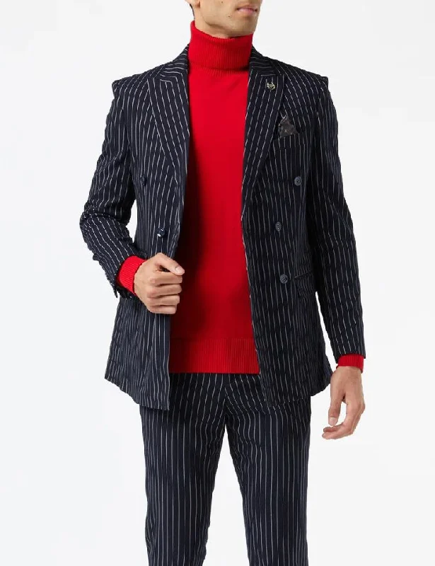 ALFRED – NAVY DOUBLE BREASTED PINSTRIPE BLAZER Masculine Men's Thick