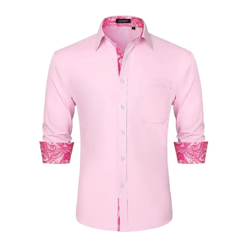 Men's Patchwork Dress Shirt with Pocket - PINK/HOT PINK Masculine Men's 