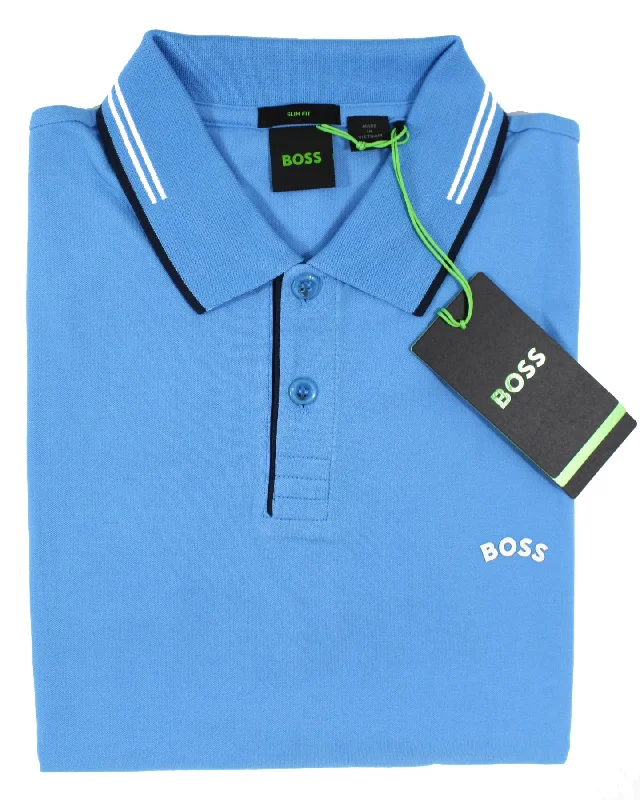 Hugo Boss Polo Shirt Slim Fit Blue - Stretch Cotton L Preppy Men's College