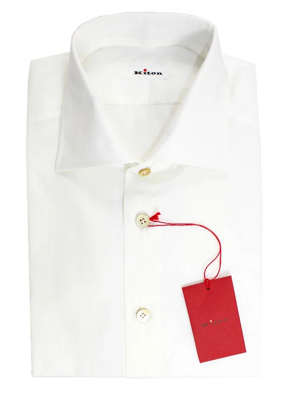 Kiton Dress Shirt White - Spread Collar 40 - 15 3/4 SALE Minimalist Men's Casual 