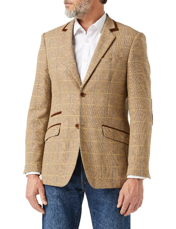 ELTON - Light Brown Tweed Check Blazer Cozy Men's Winter