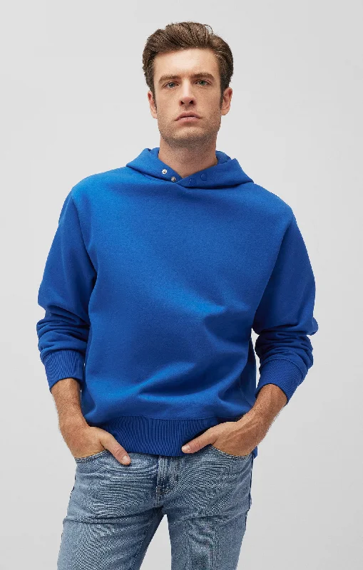 SNAP-BUTTON HOODIE IN TRUE BLUE Luxurious Men's High