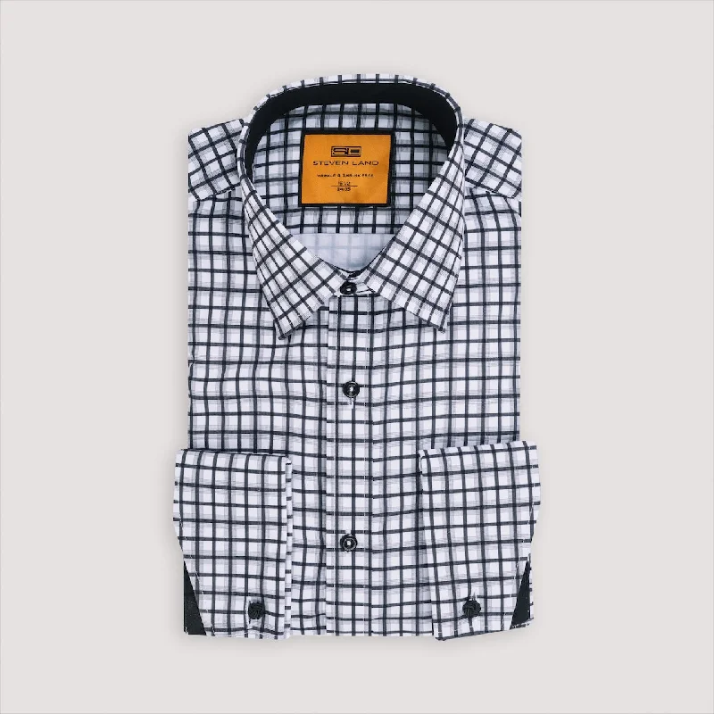 The Wide Plaid Dress Shirt | Classic Collar with Interior Contrast | Angled French Cuff Cool Men's Skate