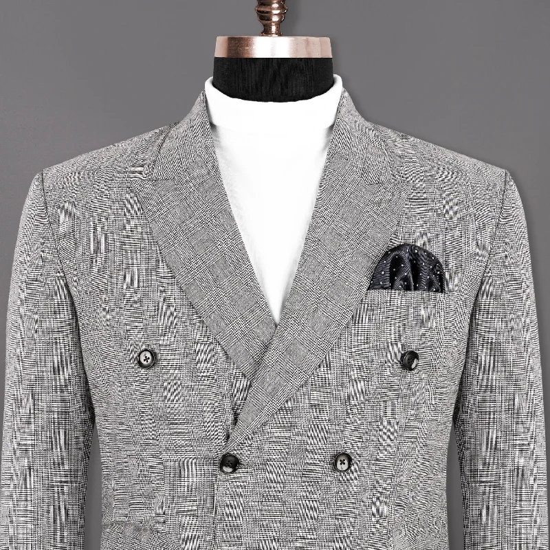 Star Dust Gray Plaid Premium Cotton Double Breasted Sports Blazer Dynamic Men's Moto