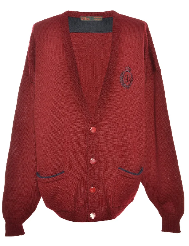 Long Sleeved Maroon Cardigan - L Confident Men's High