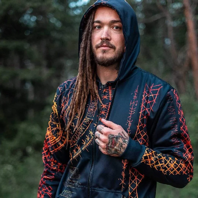 Viking Runes Zip Hoodie Luxurious Men's High