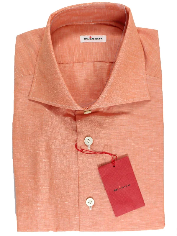 Kiton Linen Shirt Peach Pink 37 - 14 1/2 REDUCED - SALE Trendy Men's Oversized