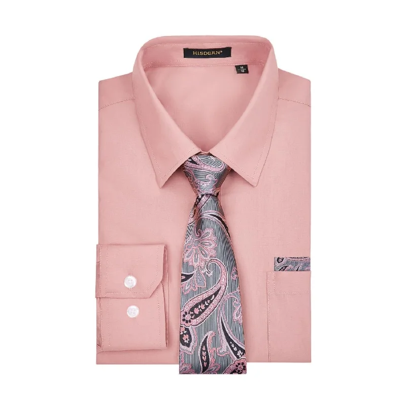 Men's Shirt with Tie Handkerchief Set - DUSTY PINK Sophisticated Men's French