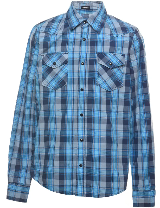 Blue Western Classic Checked Shirt - S Dapper Men's Bow