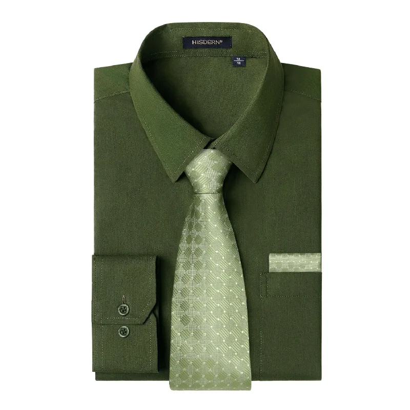 Men's Shirt with Tie Handkerchief Set - EMERALD GREEN/SAGE TIE Unique Men's Upcycled