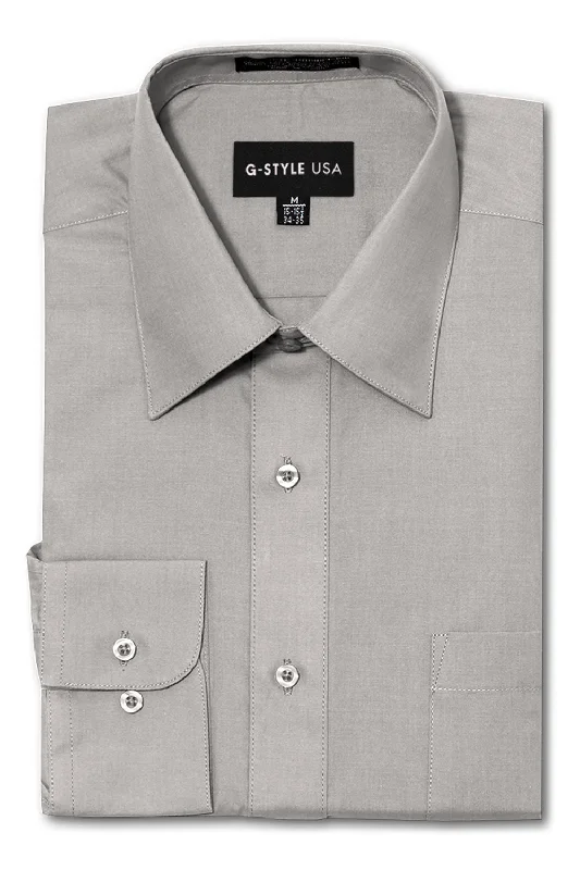 Men's Basic Solid Color Button Up Dress Shirt (Grey) Organic