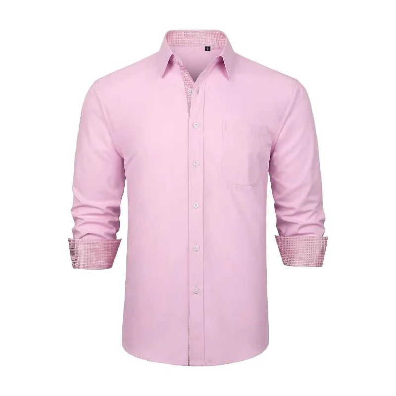 Men's Patchwork Dress Shirt with Pocket - C2-PINK Athletic Men's Compression