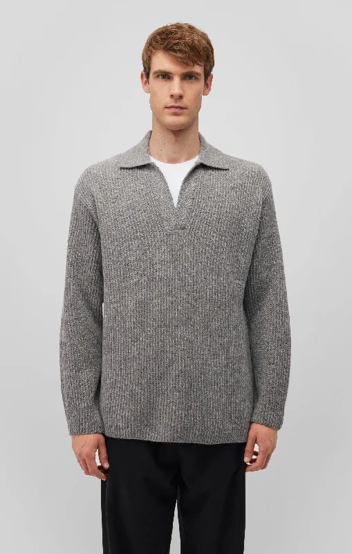 POLO COLLAR SWEATER IN GREY MELANGE Organic