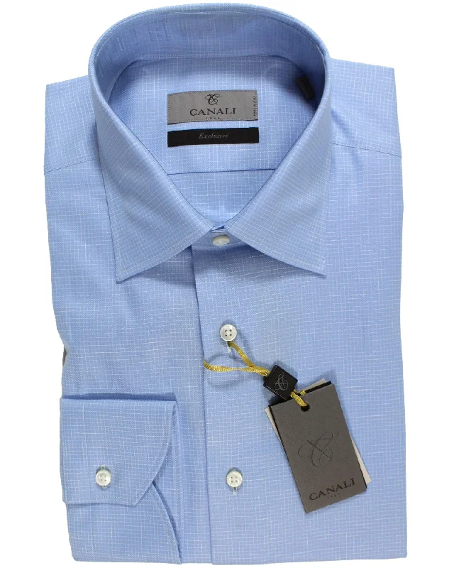 Canali Dress Shirt Exclusive Blue White Check - Modern Fit 40 - 15 3/4 SALE Refined Men's Hand