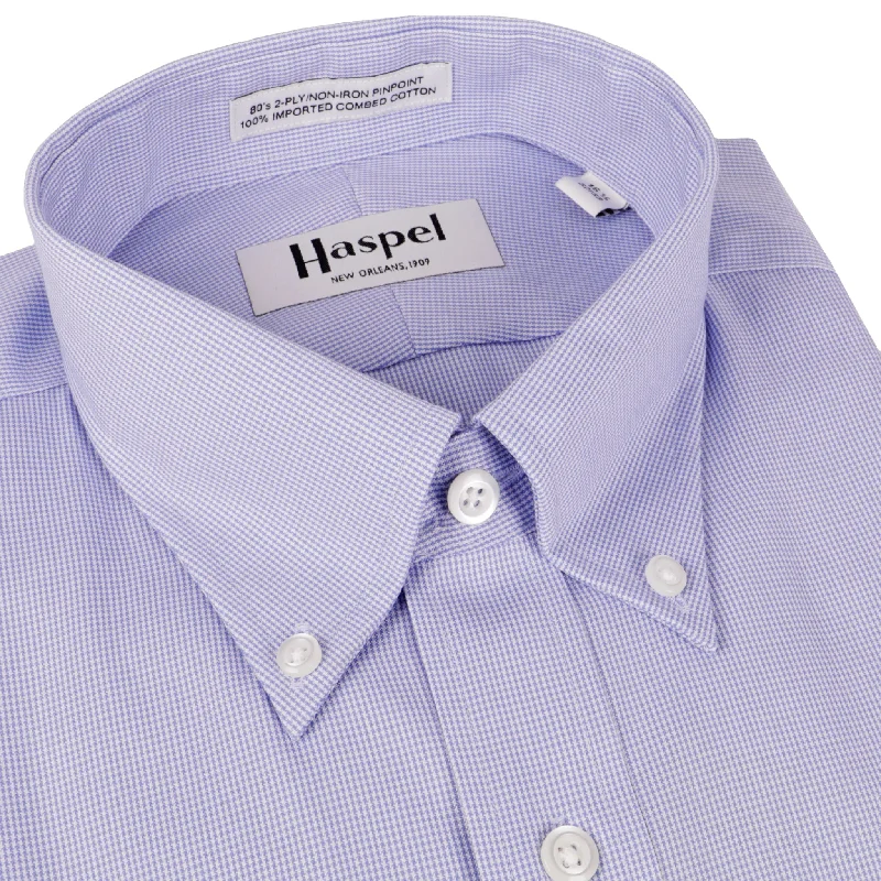 Howard Lt. Blue Mini Houndstooth (Regular Fit) Dress Shirt - Button Down Collar Sporty Men's Athleisure 