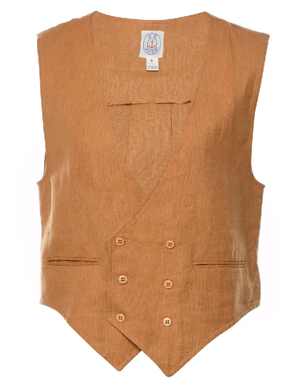 Double-Breasted Classic Brown Waistcoat - S Masculine Men's Thick