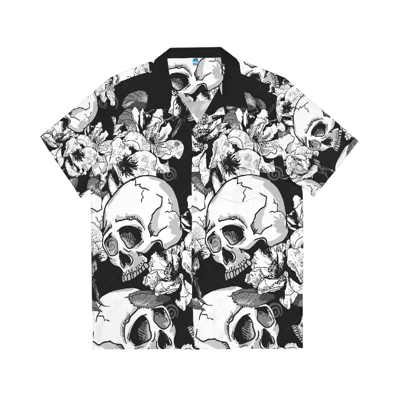 Men's Skull Floral Hawaiian Button Down Shirt Elegant Men's Formal 