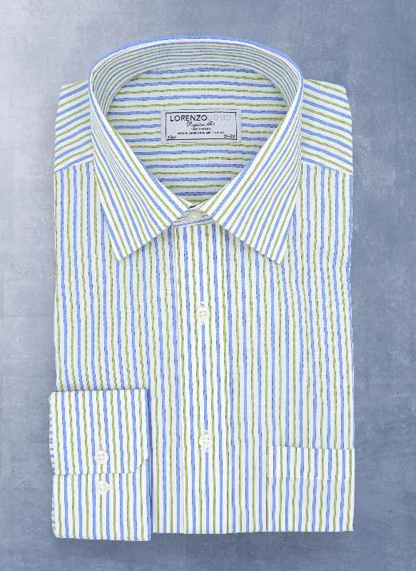 William Fullest Fit Shirt in Blue and Green Stripes Modern Men's Geometric