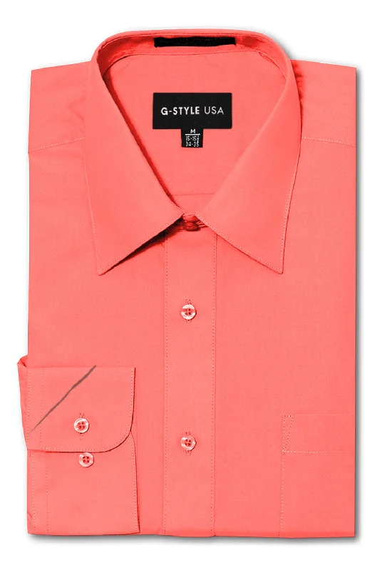 Men's Basic Solid Color Button Up Dress Shirt (Coral) Youthful Men's Anime