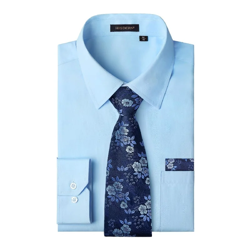 Men's Shirt with Tie Handkerchief Set - LIGHT BLUE/BLUE Elegant Men's Cashmere