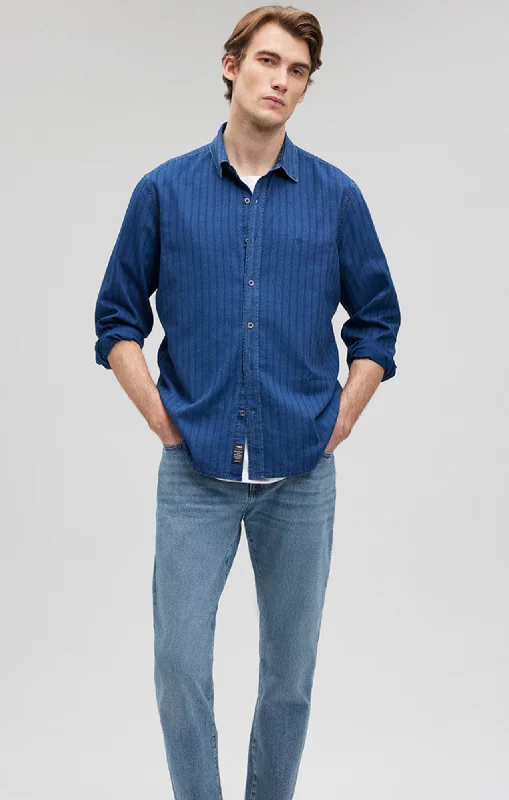 BUTTON-UP LONG SLEEVE SHIRT IN INDIGO Casual Men's Short