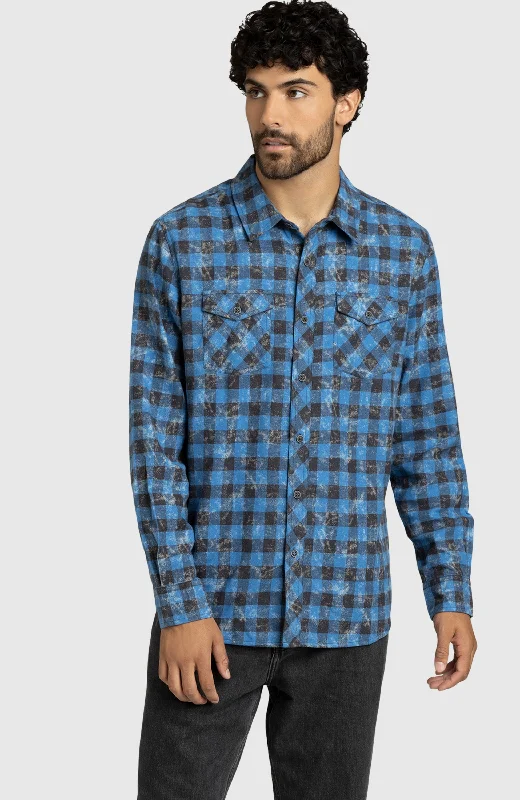 Federal Blue Plaid Flannel Shirt Tough Men's Military